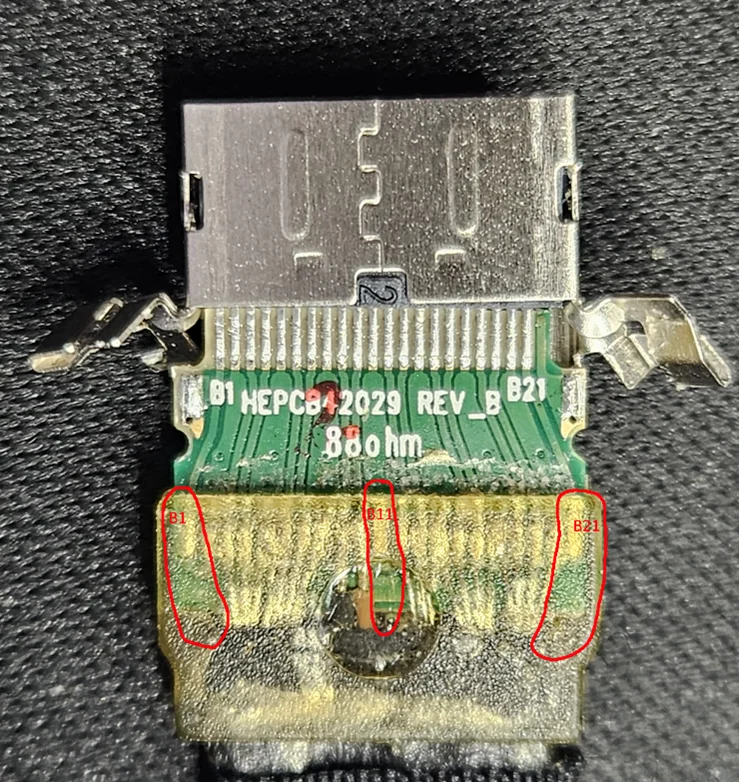 Figure 2 - Examine Supermicro OCuLink to U.2 Cable (missing connections) - B Side